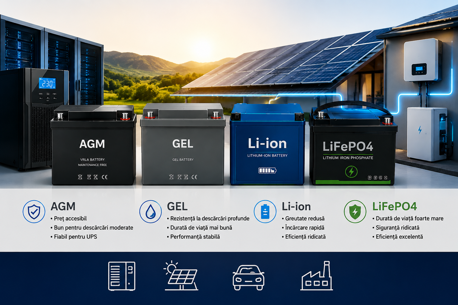 AGM vs GEL vs Li-ion vs LiFePO4 – ce alegi corect?