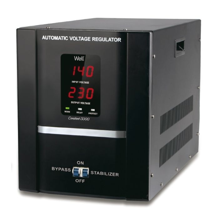 Stabilizator de tensiune monofazic cu servomotor, 3.0KVA, 1800W, WELL, Constant