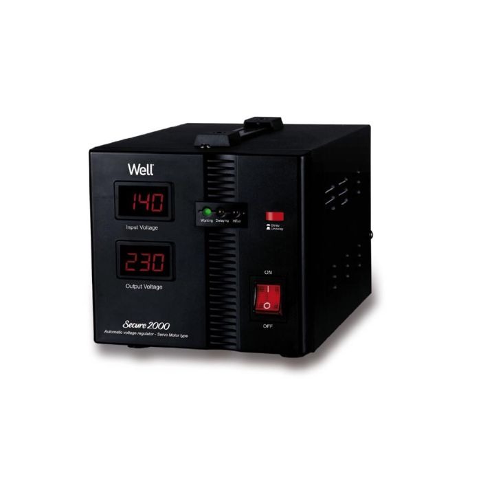 Stabilizator de tensiune monofazic cu servomotor, 2.0KVA, 1200W, WELL, Secure