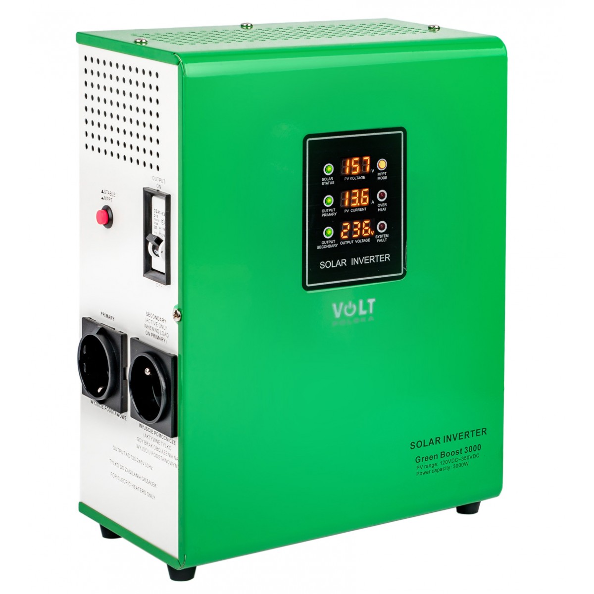 Invertor solar cu regulator MPPT, pentru incalzire apa, centrala termica, 3000W, 120-245VAC, GREEN BOOST, VOLT