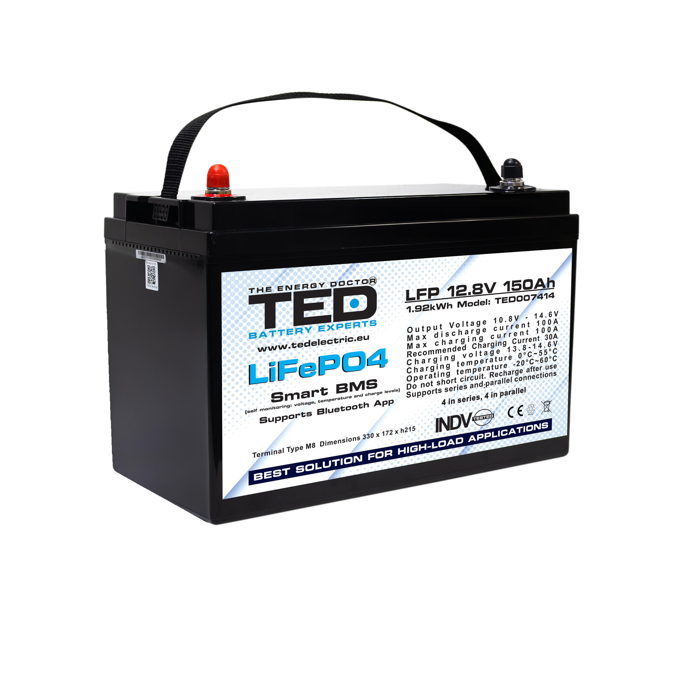 Acumulator 12V, BMS, bluetooth, LiFePo4, M8, 150A, TED007414