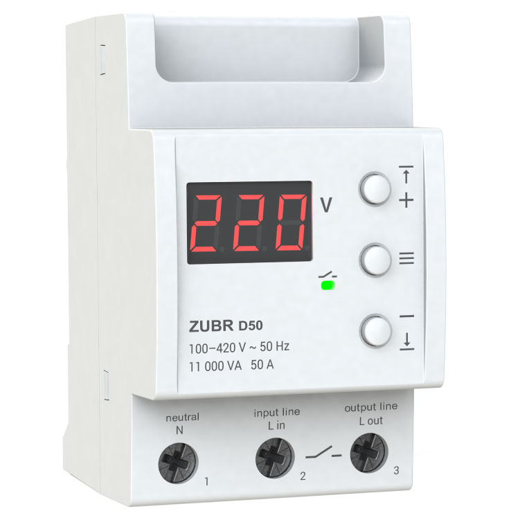 Releu de protecție tensiune monofazat 50A, 3P, ZUBR, D50