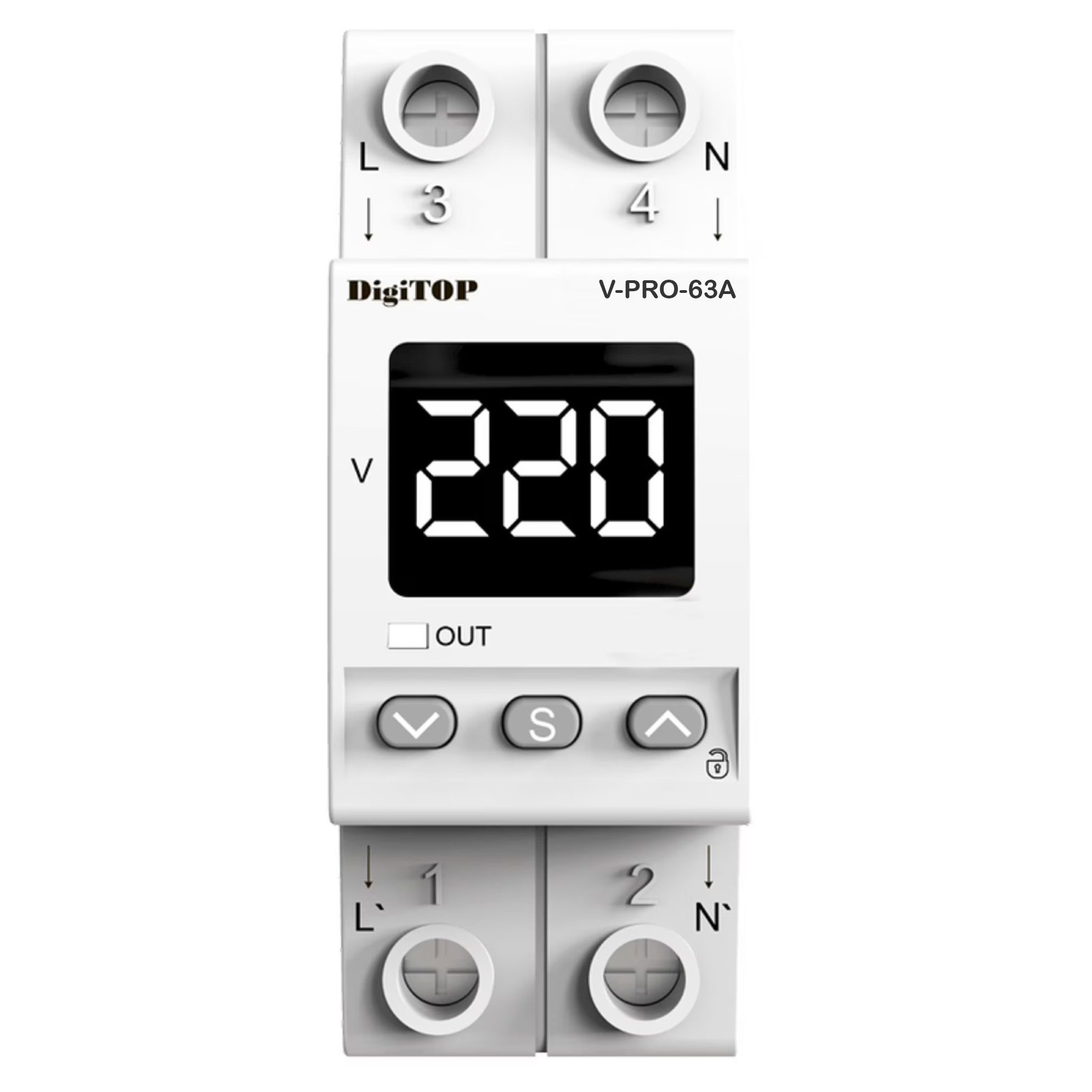 Releu de protectie tensiune monofazat 63A, monitorizare frecventa, DigiTop, V-PRO-63A