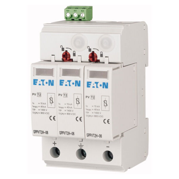 Descarcator la supratensiune fotovoltaic Eaton, 3+0, debrosabil fara semnalizare, 3P, C, 600VDC, 176094