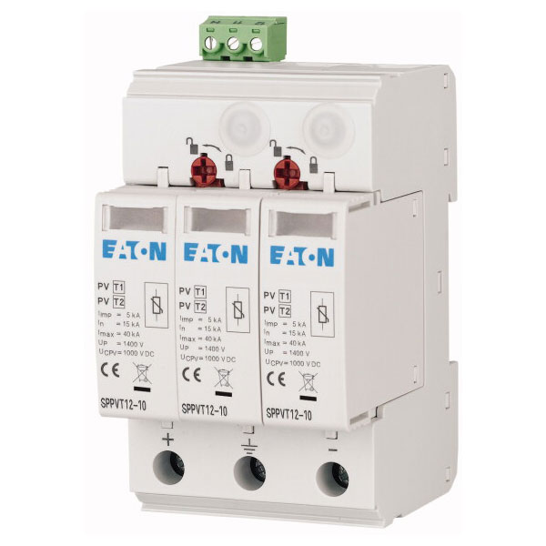 Descarcator la supratensiune fotovoltaic Eaton, 3+0, debrosabil fara semnalizare, 3P, C, 600VDC, 177257
