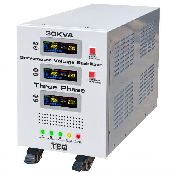 Stabilizator de tensiune trifazic cu servomotor, 30KVA, 24kW, TED, Tower