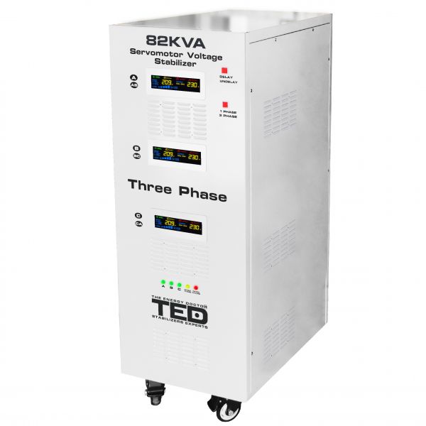 Stabilizator de tensiune trifazic cu servomotor, 82KVA, 64kW, TED, Tower