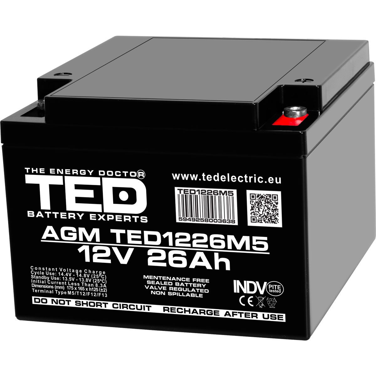 Acumulator 12V, AGM, VRLA, M5, 26A, TED1226