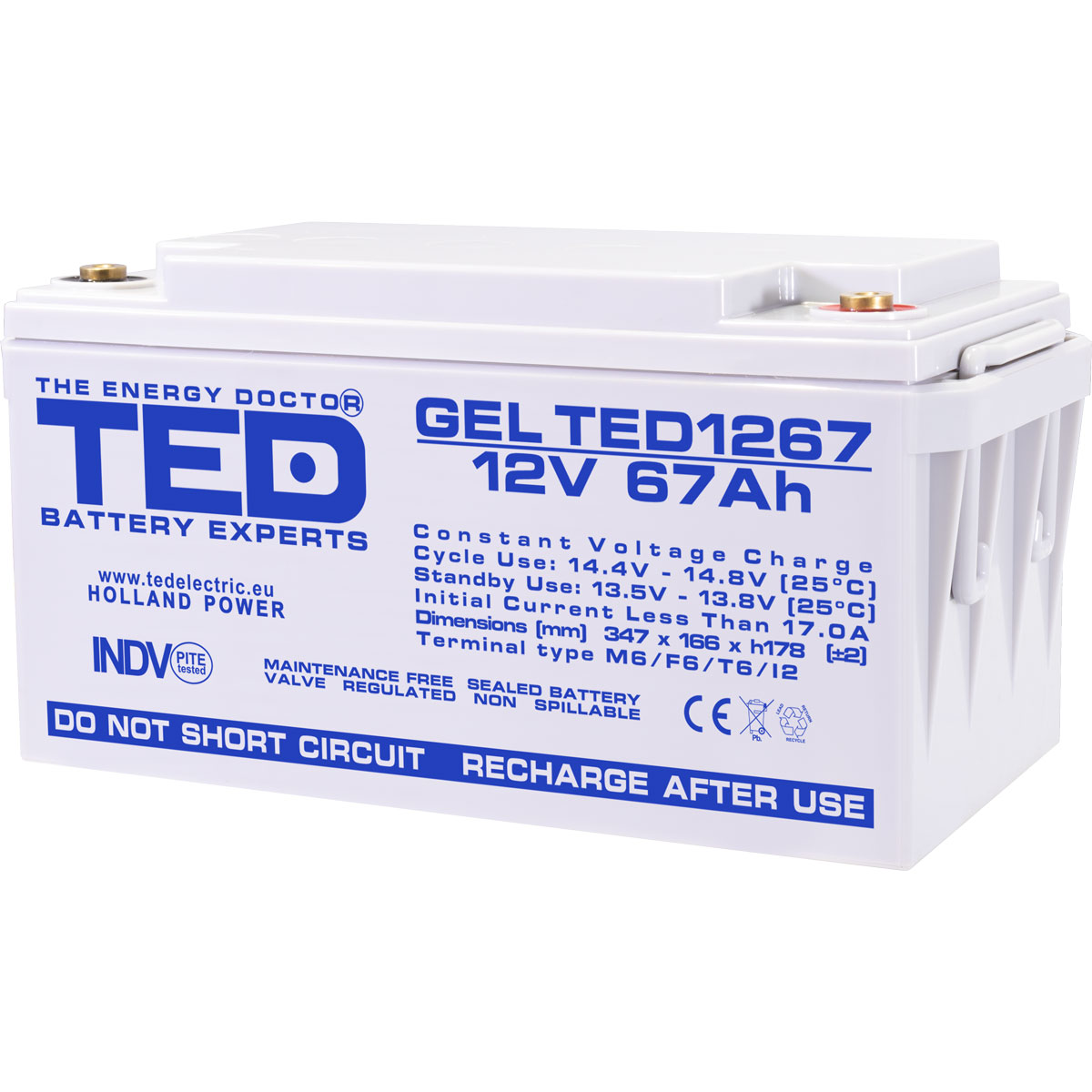 Acumulator 12V, GEL, VRLA, M6, 67A, TED1267