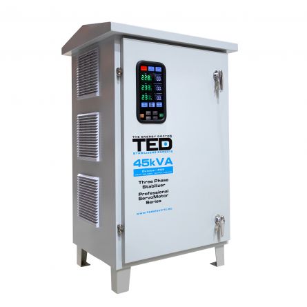 Stabilizator de tensiune trifazic cu servomotor, pentru exterior, 45KVA, 36kW, TED, IP65