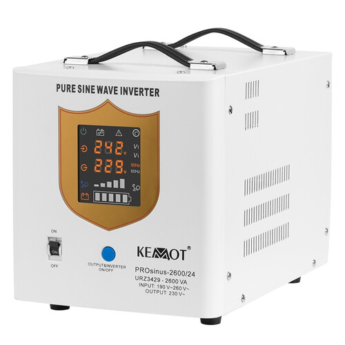 UPS pentru centrale termice, 2 prize Schuko, 24V, 2.6KVA, 1800W, sinusoidala pura, Kemot