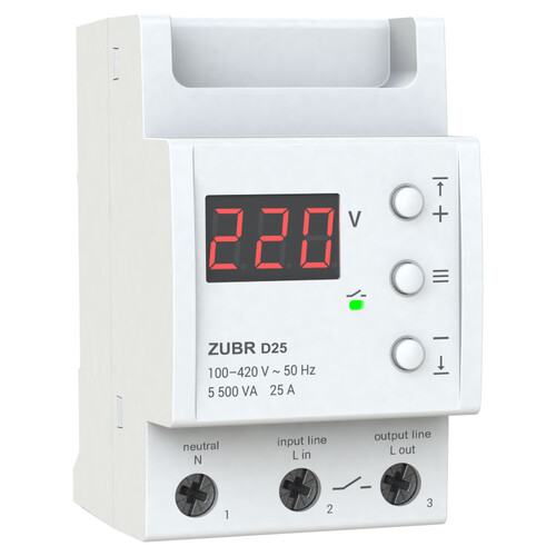 Releu de protectie tensiune monofazat 25A, 3P, ZUBR, D25