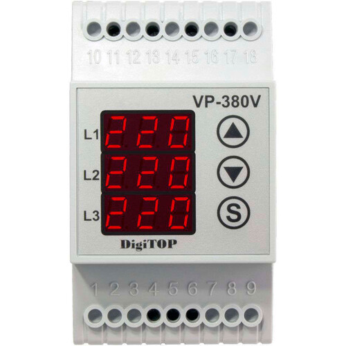 Releu de protectie tensiune trifazat 5A, DigiTop, VP-380V