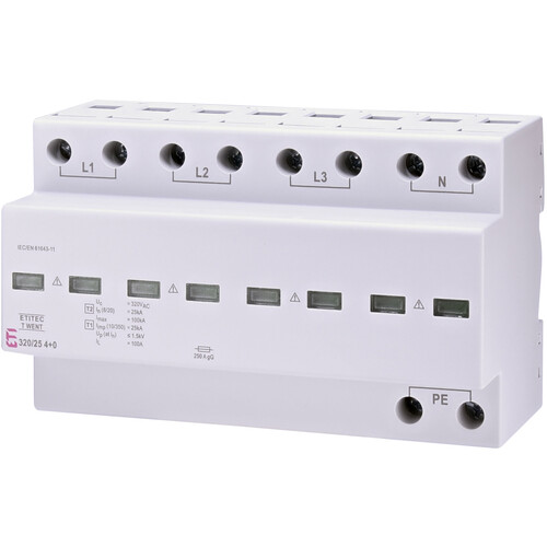 Descarcator la supratensiune ETI, 4+0, compact fara semnalizare, 4P, tip B+C, 320VAC, TN-S+IT, 002440370