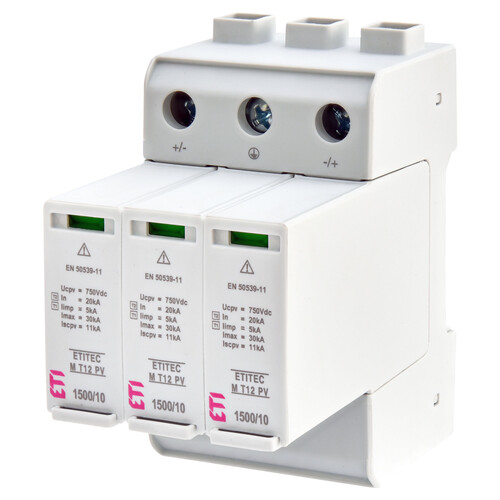 Descarcator la supratensiune ETI, 2+1, debrosabil fara semnalizare, 3P, tip B+C, 1500VDC, 002440513