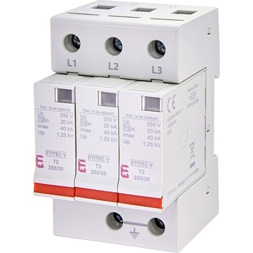 Descarcator la supratensiune ETI, 3+0, debrosabil fara semnalizare, 3P, tip C, 255VAC, TNC, 002442955
