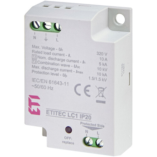 Descarcator la supratensiune ETI, 10kA, fara semnalizare, tip B+C, 320VAC, 002442980