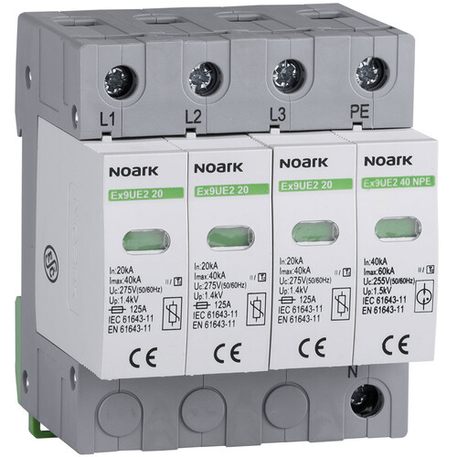 Descarcator la supratensiune Noark, 3+1, debrosabil fara semnalizare, 3P+N, tip C, 275VAC, 103355