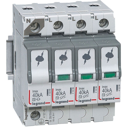 Descarcator la supratensiune Legrand, 3+1, debrosabil fara semnalizare, 3P+N, tip C, 320V, 412245