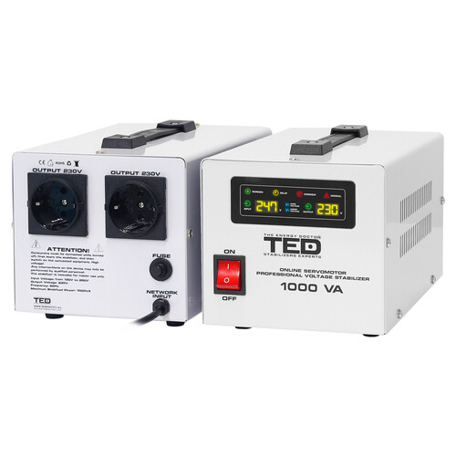 Stabilizator de tensiune monofazic cu servomotor, 1.0KVA, 600W, TED, Servo