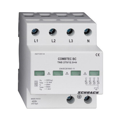 Descarcator la supratensiune Schrack, 4+0, compact cu semnalizare, tip B+C, 275VAC, IS211241-A