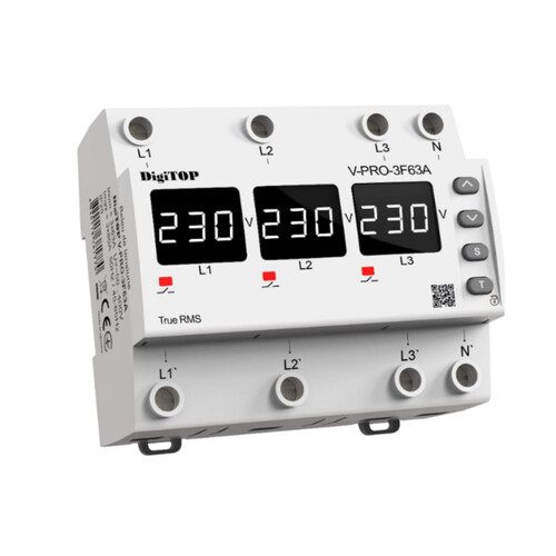 Releu de protectie tensiune trifazat 40A, DigiTop, V-PRO-3F40A